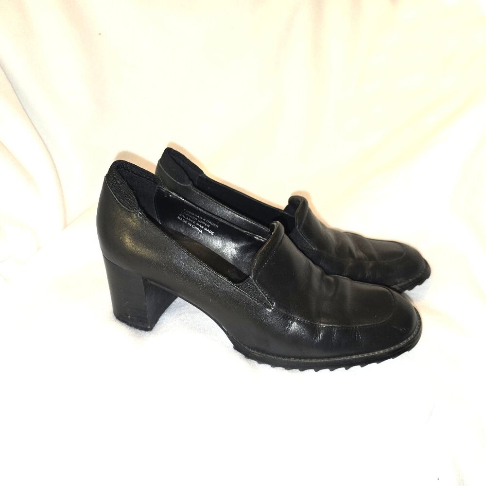 Aerosole Black Chunky Stack Heel Loafers Size 7.5